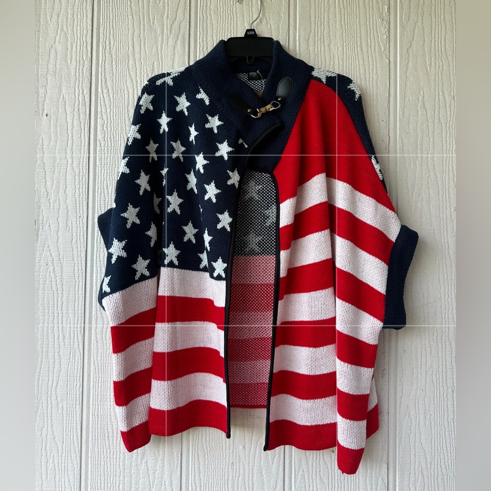 USA Flag Open Front Poncho Cape